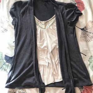 Gray and White Embellished Flow Blouse